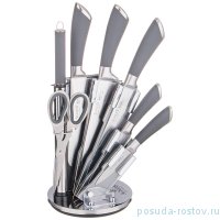 Набор кухонных ножей 8 предметов /пластиковая подставка /серые силиконовые ручки &quot;Agness&quot; / 272902