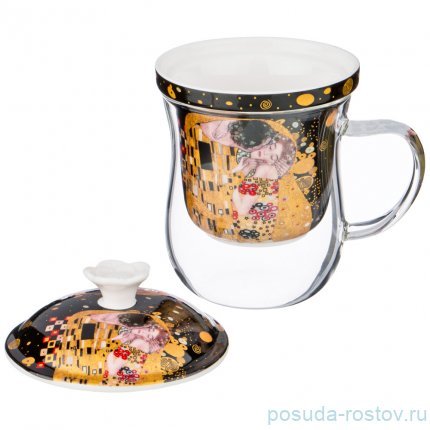 Заварочная кружка 400 мл с ситом чёрная &quot;поцелуй /г. климт&quot; / 199661