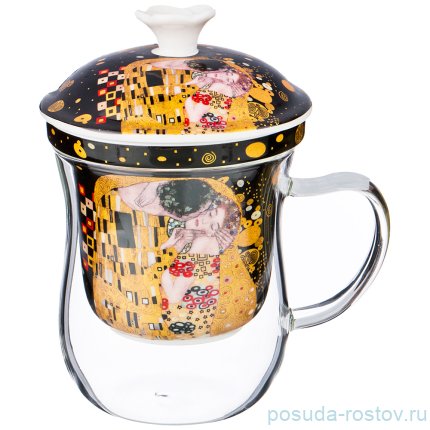 Заварочная кружка 400 мл с ситом чёрная &quot;поцелуй /г. климт&quot; / 199661