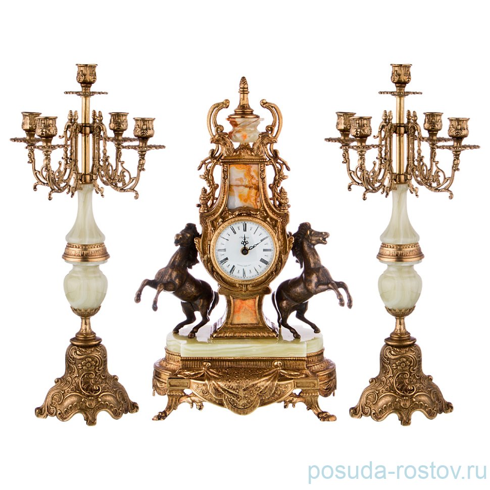 Набор 3 предмета (часы кварцевые + 2 подсвечника) "Скакуны" / 212280