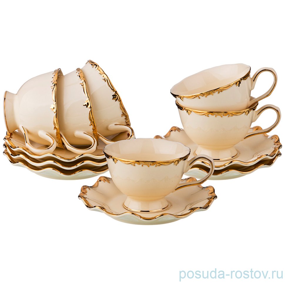 Набор чайных пар 220 мл 6 шт "Золотая окантовка" / 194617