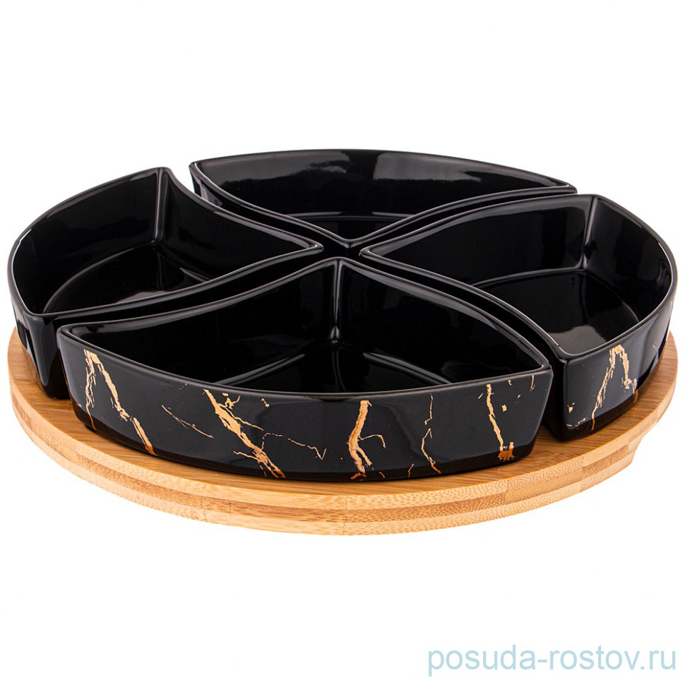 Менажница 26,7 см 4-х секционная на деревянной подставке "Fantasy /Чёрное" / 236772