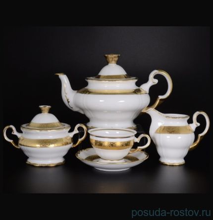Чайный сервиз на 6 персон 15 предметов &quot;Анжелика /Золотая лента&quot; / 021323