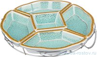 Менажница 30 см 5-ти секционная на металлической подставке минт &quot;Мраморная крошка&quot; / 189644
