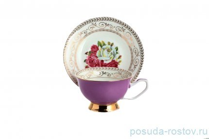 Набор чайных пар 220 мл 6 шт &quot;Розы /фиолетовая&quot; / 140028