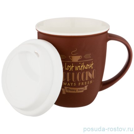 Кружка 400 мл с силиконовой крышкой тёмно-коричневая &quot;Кофемания&quot; / 210582