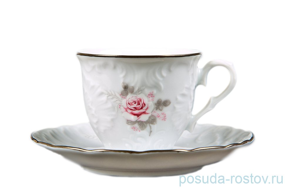 Кофейная пара 100 мл 1 шт "Рококо /Серая роза /платина" (блюдце 12,5 см) / 109860 Кофейная пара 100 мл 1 шт "Рококо /Серая роза /платина" (блюдце 12,5 см) / 109860