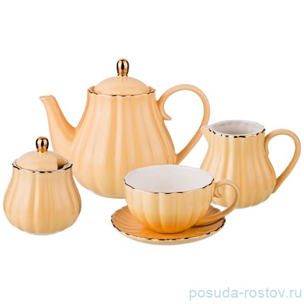Чайный сервиз на 6 персон 15 предметов &quot;персиковый /золото&quot; / 186993