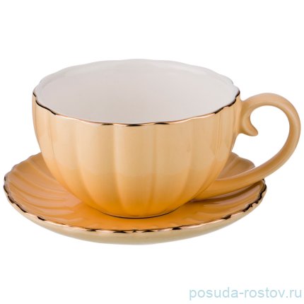 Чайный сервиз на 6 персон 15 предметов &quot;персиковый /золото&quot; / 186993