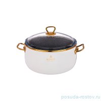 Кастрюля 18 см с крышкой эмалированная 2,4 л антипригарное мраморное покрытие белая &quot;Agness /Тюдор&quot; / 196430