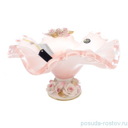 Фруктовница н/н розовый кварц &quot;W. Cristal /Розы /Муранское стекло&quot; / 251373