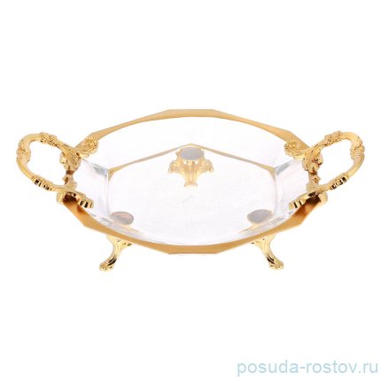 Блюдо шестигранное н/н с ручками металл &quot;Золотой ободок&quot; / 346979