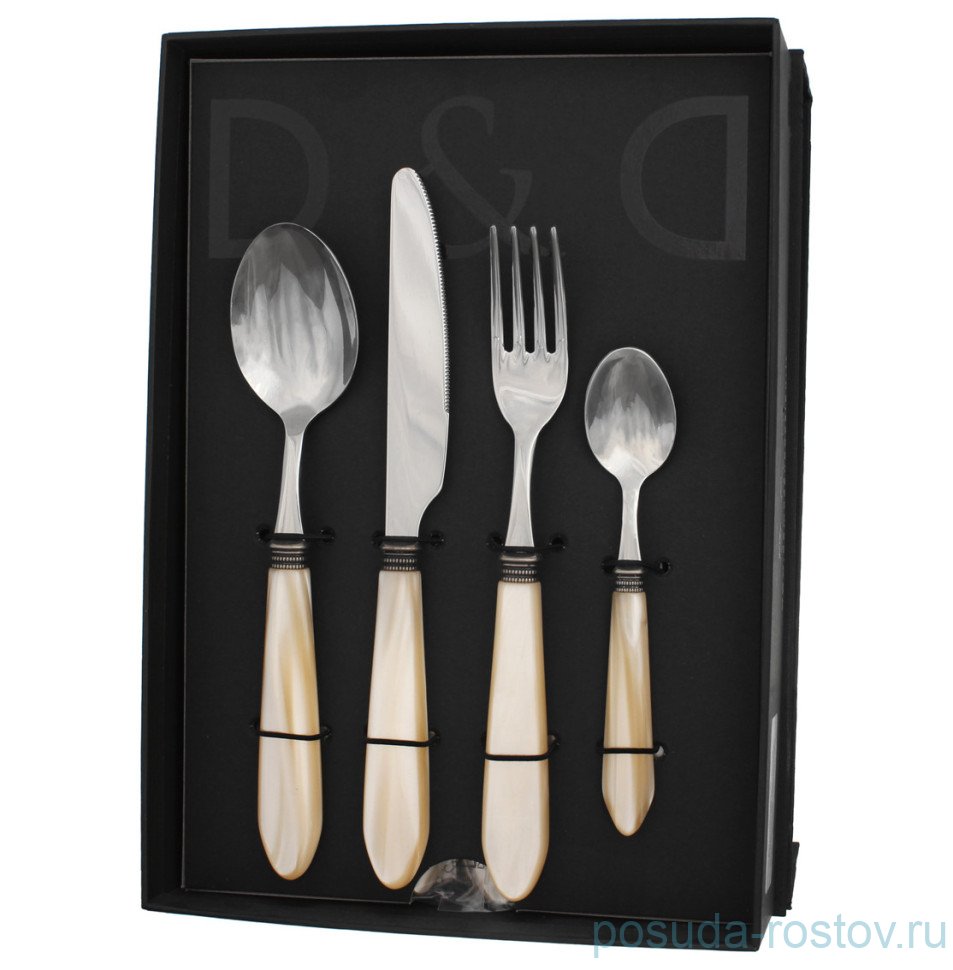 Столовые приборы 24 предмета на 6 персон "D&D /Бостон" цвет шампанско-жемчужный / 301340