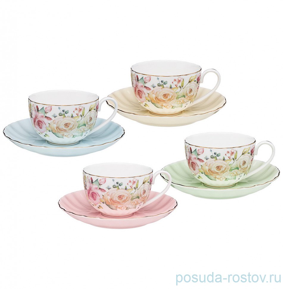 Набор чайных пар 280 мл 4 шт "Времена года /Букет" ассорти / 234887