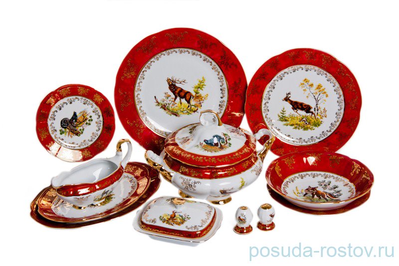 Столовый сервиз на 6 персон 27 предметов "Мария /Охота красная" / 038624 Столовый сервиз на 6 персон 27 предметов "Мария /Охота красная" / 038624