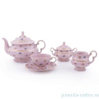 Чайный сервиз на 6 персон 15 предметов &quot;Соната /Мелкие цветы /золото&quot; розовая / 136005