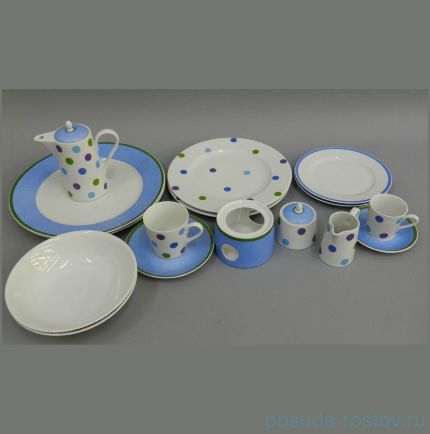 Набор посуды на 2 персоны 20 предметов &quot;Елизавета /Горох /голубой&quot; / 158524