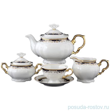 Чайный сервиз на 6 персон 15 предметов &quot;Мария-Луиза /Лилии на синем&quot; / 056415