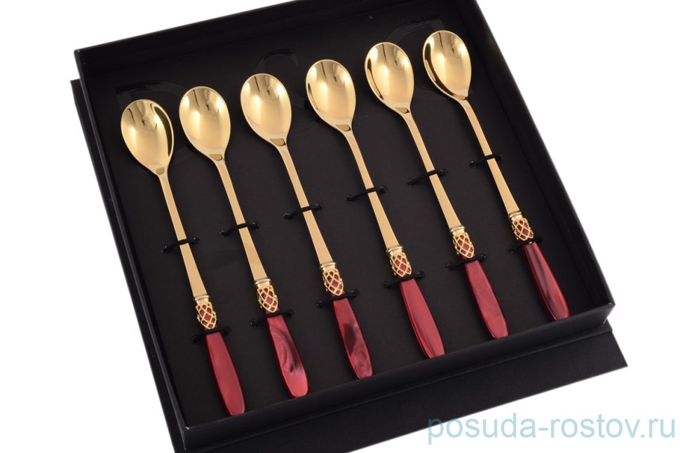 Столовые приборы 6 предметов Кофейная ложка "D&D /Франция" цвет бордовой жемчужины / 145692
