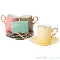Набор чайных пар 220 мл 4 шт &quot;Ассорти&quot; (серый, жёлтый, розовый, зелёно-голубой) / 198925