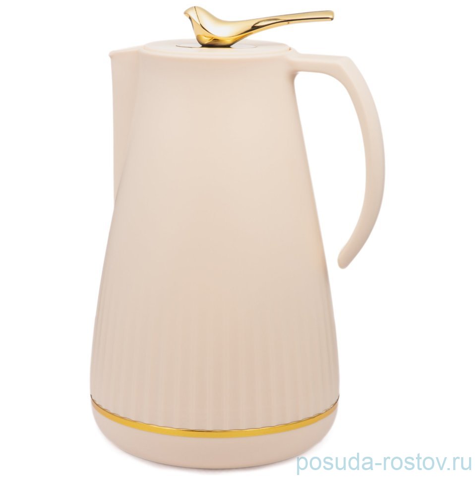 Термос 950 мл со стеклянной колбой крышка с клапаном бежевый Agness / 380077