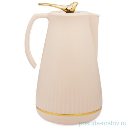 Термос 950 мл со стеклянной колбой крышка с клапаном бежевый Agness / 380077