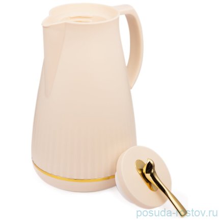 Термос 950 мл со стеклянной колбой крышка с клапаном бежевый Agness / 380077