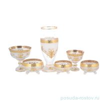 Набор конфетниц с вазой для цветов 6 предметов белые &quot;Лепка /Антик золото /Золотые листья&quot; SC / 140560