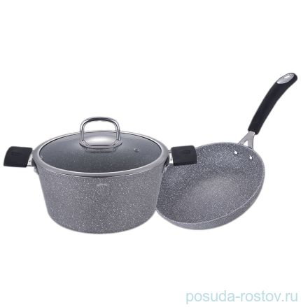 Набор посуды 3 предмета (сковорода 24 см, кастрюля 24 см с крышкой 4,1 л) &quot;Grey Stone Touch Line&quot; / 134565