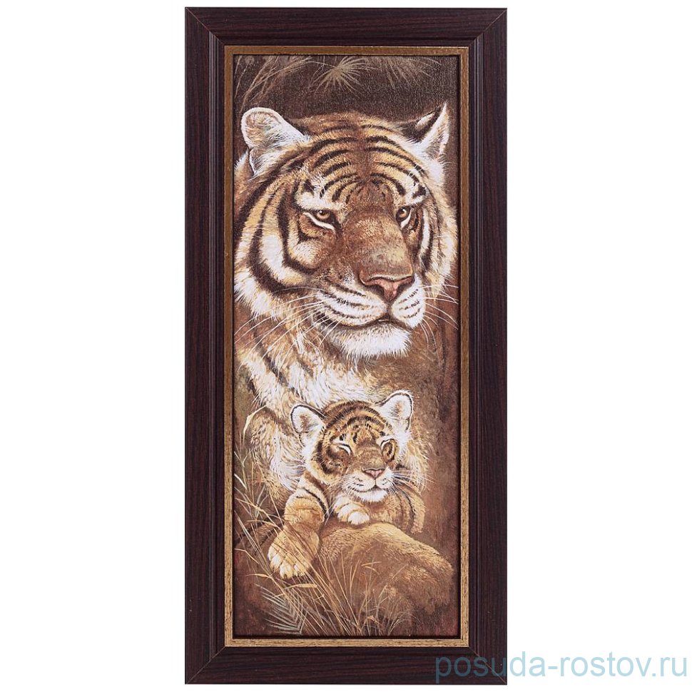 Картина 20 х 50 см "тигры" /рамка венге с золотом / 270094