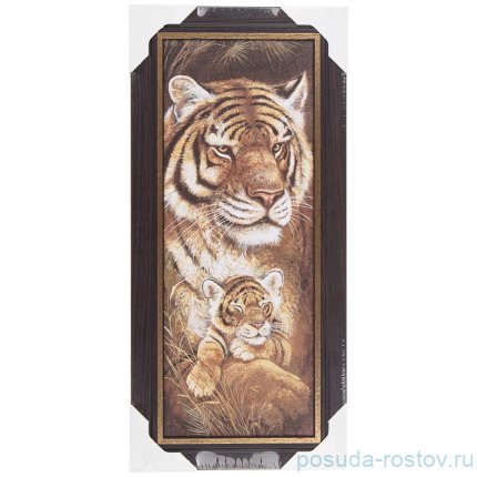 Картина 20 х 50 см &quot;тигры&quot; /рамка венге с золотом / 270094