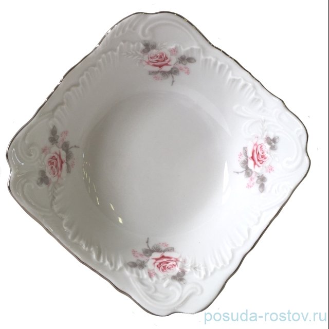 Салатник 17 см квадратный "Рококо /Серая роза /платина" / 109865 Салатник 17 см квадратный "Рококо /Серая роза /платина" / 109865