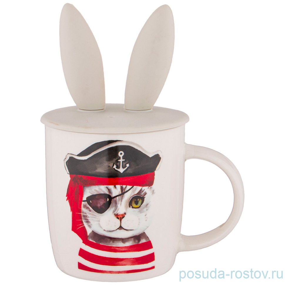 Кружка 380 мл с силиконовой крышкой "котомания /пират" / 262861