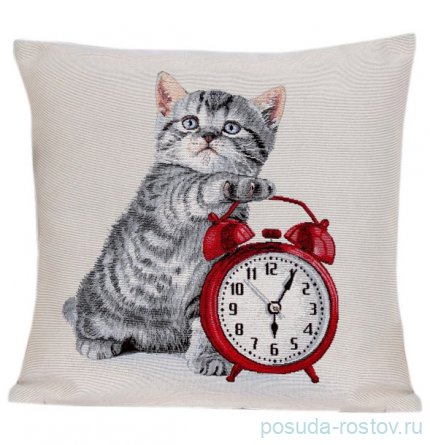 Наволочка 45 х 45 см, без люрекса &quot;Кошки /Котёнок и часы&quot; / 298947