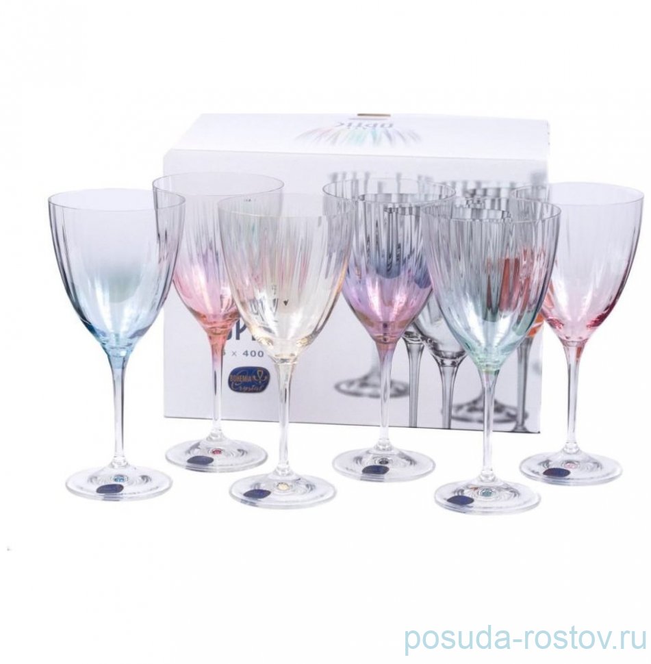 Бокалы для красного вина 400 мл 6 шт "Кейт /Оптика /Разноцветное дно" / 150816