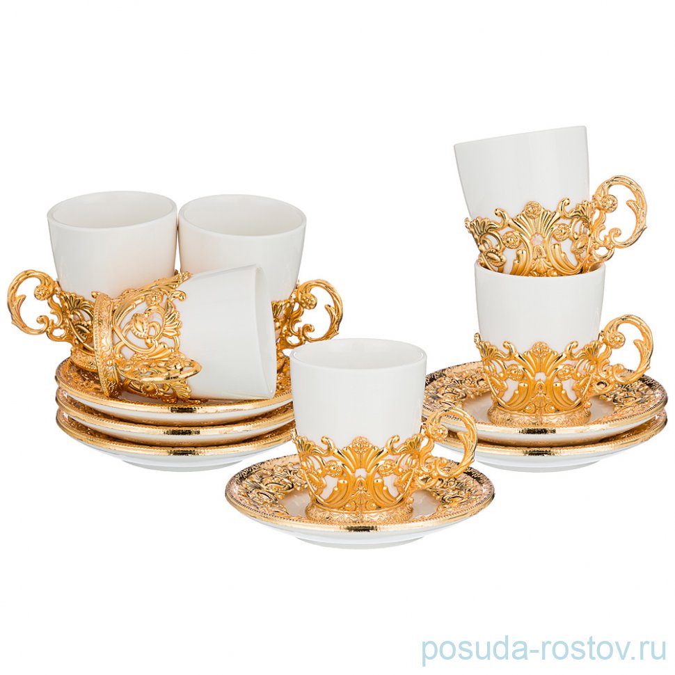 Набор кофейных пар 75 мл 6 шт "Плюмаж /золото" / 188935