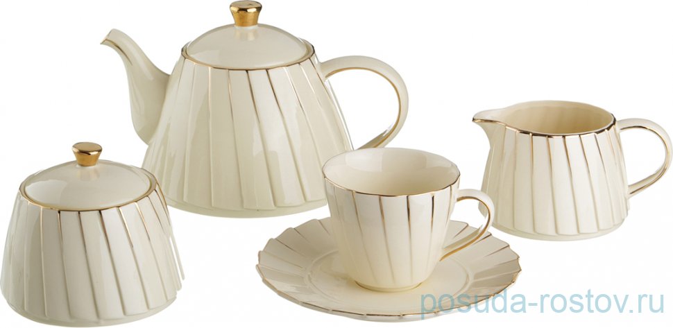 Чайный сервиз на 6 персон 15 предметов "Плиссе /Золото" / 194590 Чайный сервиз на 6 персон 15 предметов "Плиссе /Золото" / 194590