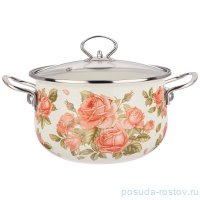 Кастрюля 22 х 13 см со стеклянной крышкой эмалированная 3,6 л &quot;Корейская роза&quot; / 270656