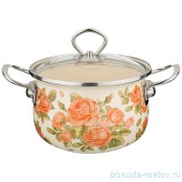 Кастрюля 16 см со стеклянной крышкой эмалированная 2,3 л &quot;Корейская роза&quot; / 231615