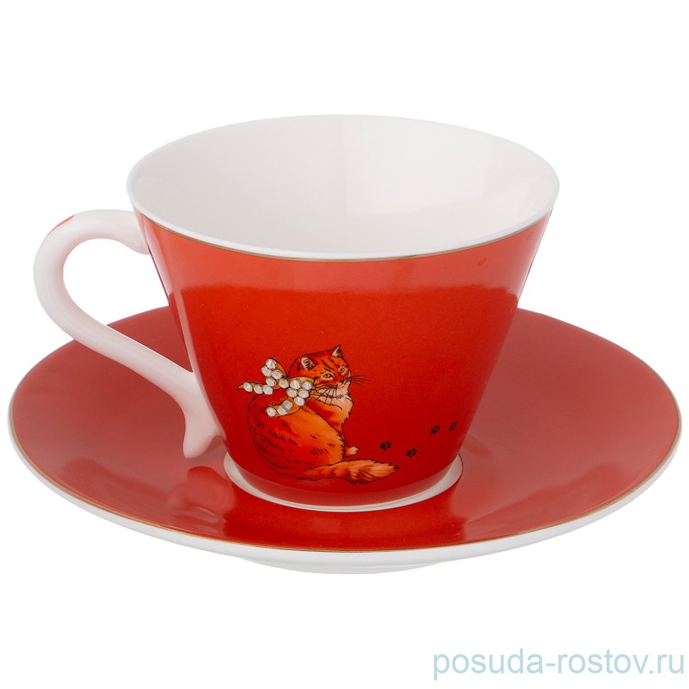 Чайная пара 230 мл 1 шт "Кошка /Охра" / 211258
