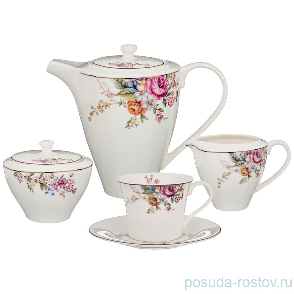 Чайный сервиз на 6 персон 15 предметов "бабочки и цветы" / 186238
