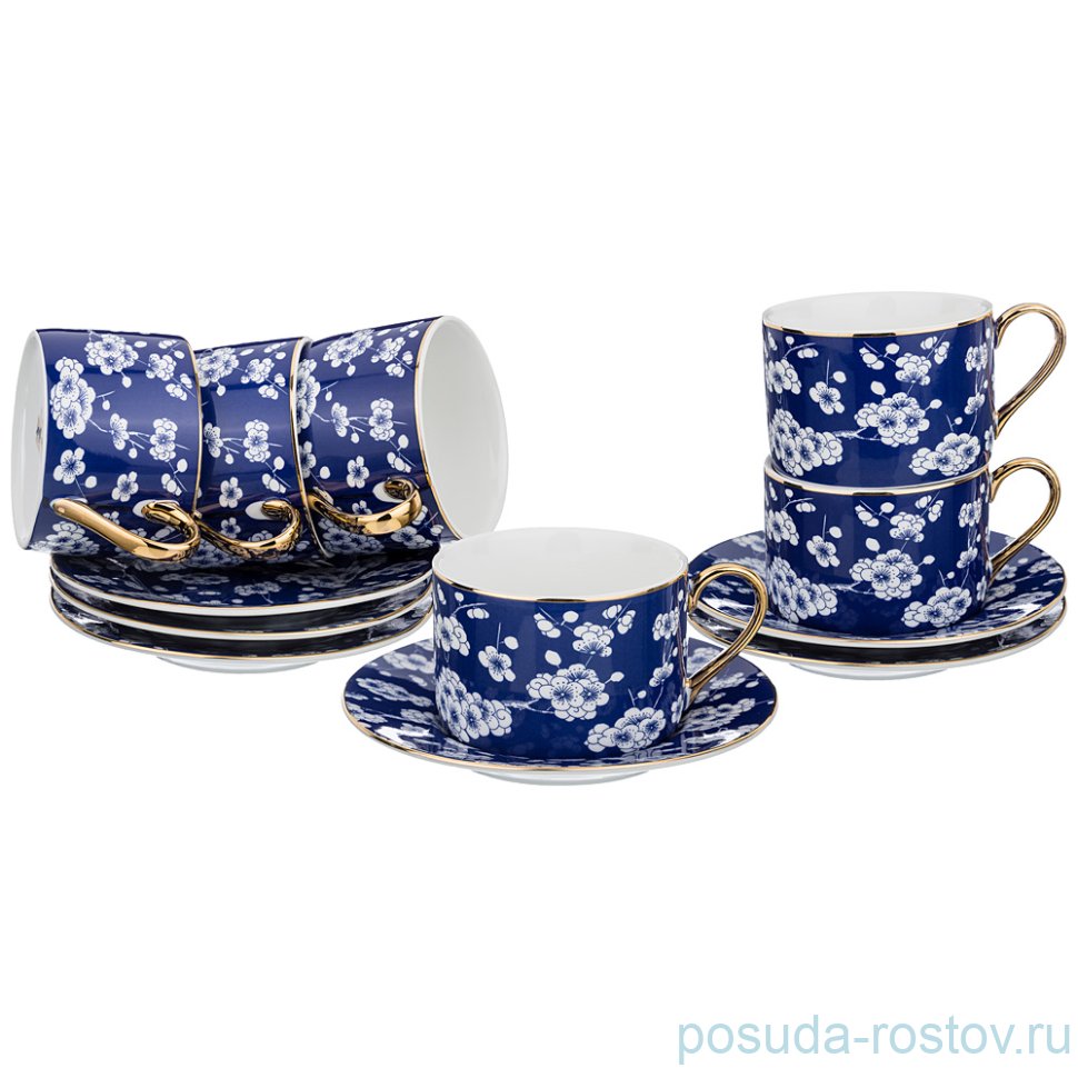 Набор чайных пар 180 мл 6 шт "Сакура /Кобальт" / 195026