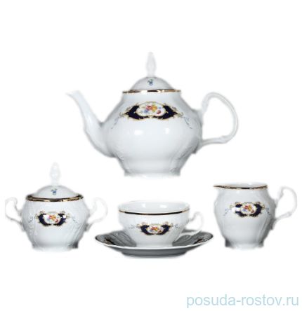 Чайный сервиз на 6 персон 15 предметов &quot;Бернадотт /Синеглазка&quot; (чайник с дыр, чашка бол. ручка) / 006206