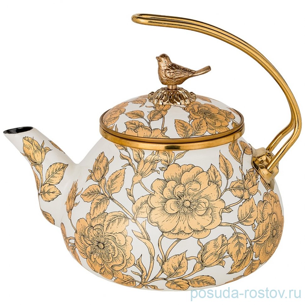 Чайник 2,2 л эмалированный белый "Agness /Золотые цветы" / 196411