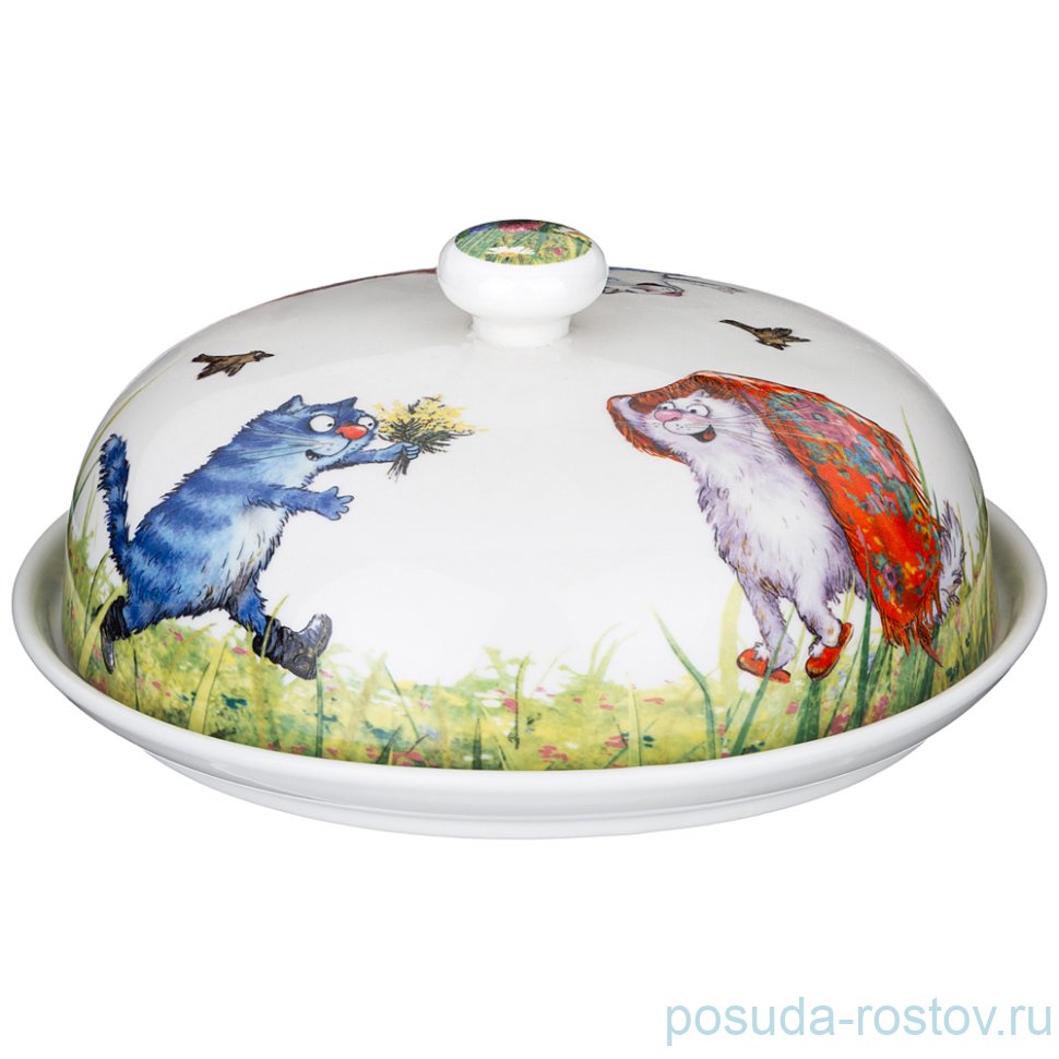 Блюдо для блинов 23 см с крышкой "Синие коты /Русское поле" / 250822 Блюдо для блинов 23 см с крышкой "Синие коты /Русское поле" / 250822