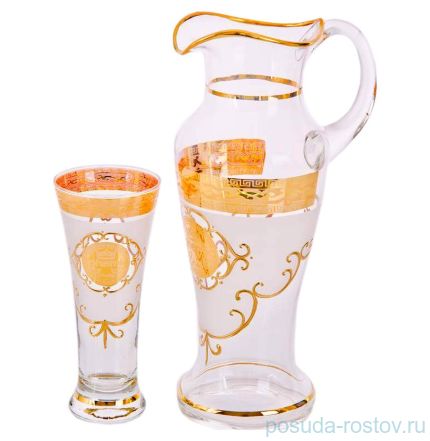 Набор для воды 7 предметов (кувшин + 6 стаканов) &quot;Иксовка /Богемия /Антик золото&quot; / 065262