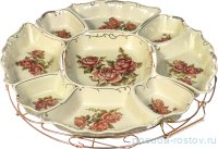 Менажница 40 см 9-ти секционная на металлической подставке &quot;Корейская роза&quot; / 190713