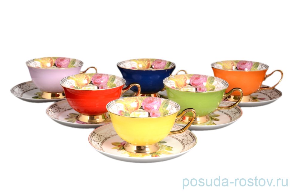Набор чайных пар 220 мл 6 шт низкие "Радуга" / 117183