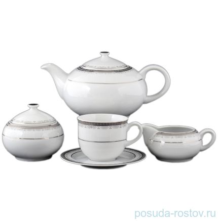 Чайный сервиз на 6 персон 15 предметов &quot;Опал /Платиновая лента&quot; (270 мл) / 056534