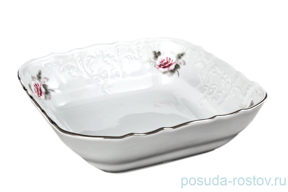 Салатник 16 см квадратный "Бернадотт /Серая роза /платина" / 021273 Салатник 16 см квадратный "Бернадотт /Серая роза /платина" / 021273